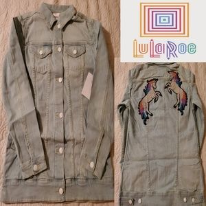 NWT SMALL LULAROE JAXON DENIM JACKET 🦄🦄 PATCHES